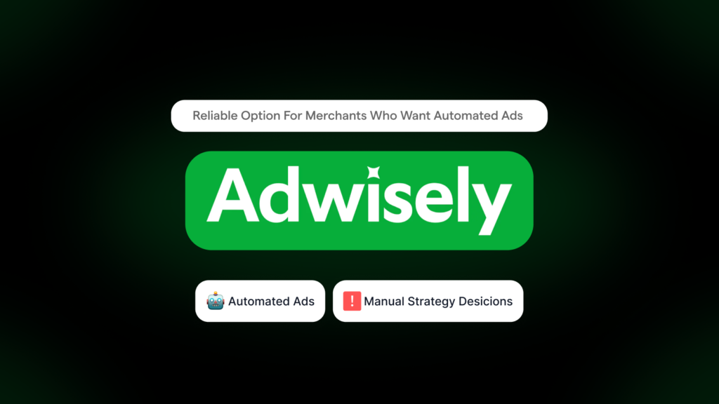 Adwisely logo with icons for automated ads and manual strategy decisions, promoting TikTok ads automation Shopify solutions.
