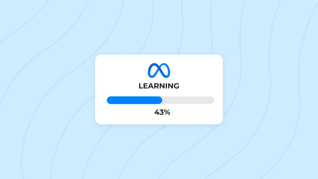 Facebook ads learning progress indicator displaying 43% - shows active campaign learning phase. 
